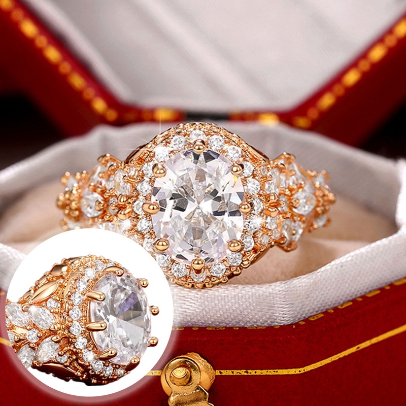 Cincin Kawin Wanita Cantik Penuh Berpasir Briliant Cubic Zirconia Mewah Warna Emas Cincin Pesta Anniversary Fashion Perhiasan