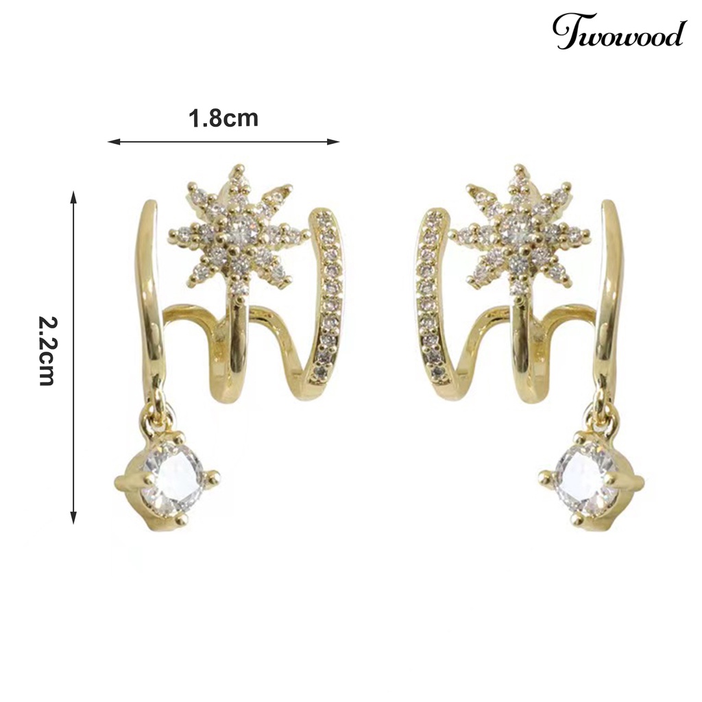 Twowood 1pasang Ear Studs Claw 3baris Elegan Temperamen Emas Hadiah Hypoallergenic Bling Berlian Imitasi Bintang Wanita Anting Perhiasan Fashion