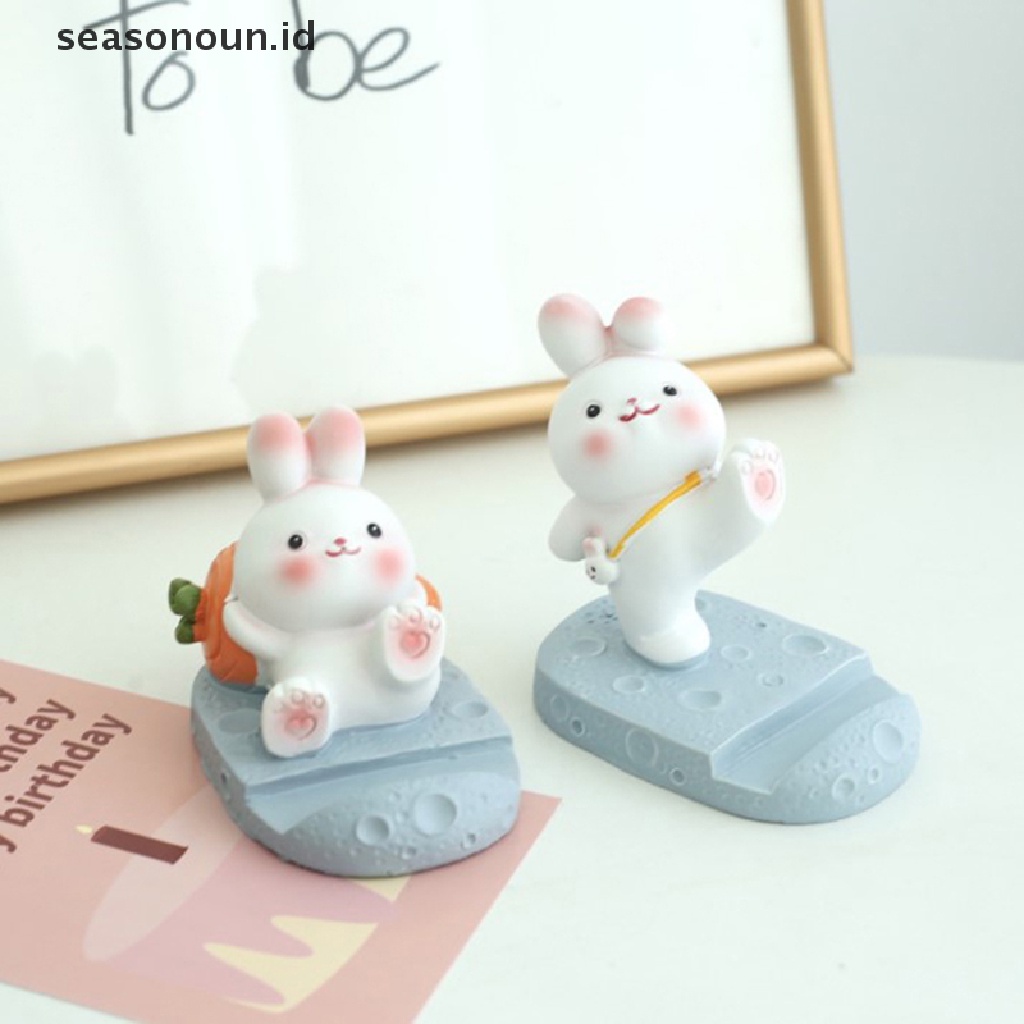 Seasonoun 1PC Lucu Resin Rabbit Phone Holder Universal Handphone Stand Holder Ornamen Mainan Rumah Kantor Desktop Dekorasi.