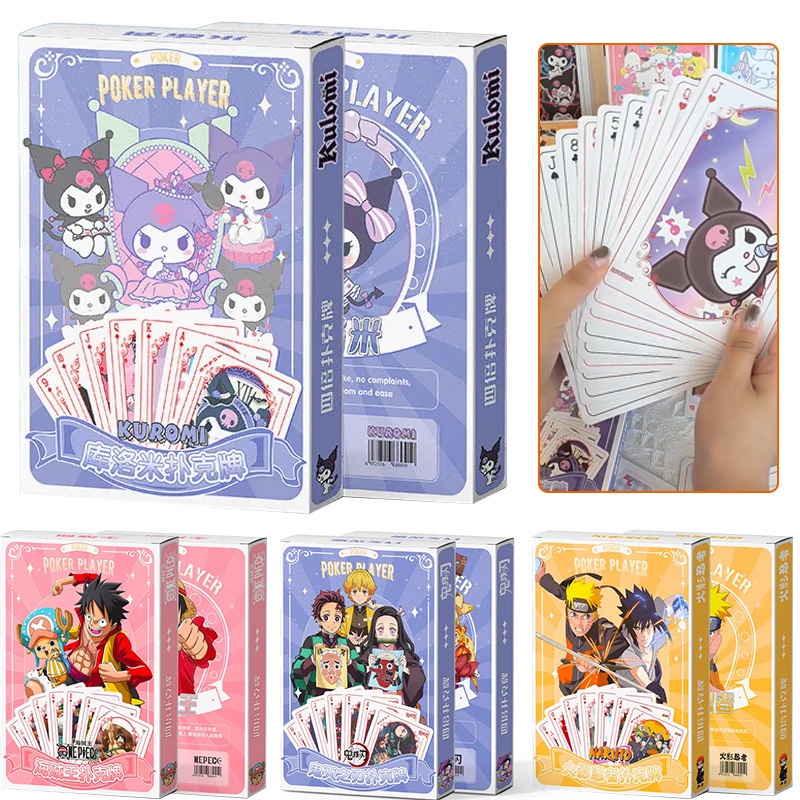Oversize Anime Sanrio Naruto One Piece Wanted Playing Cards Koleksi Kartu Poker Kuromi Untuk Fans Anime Luffy 56pcs