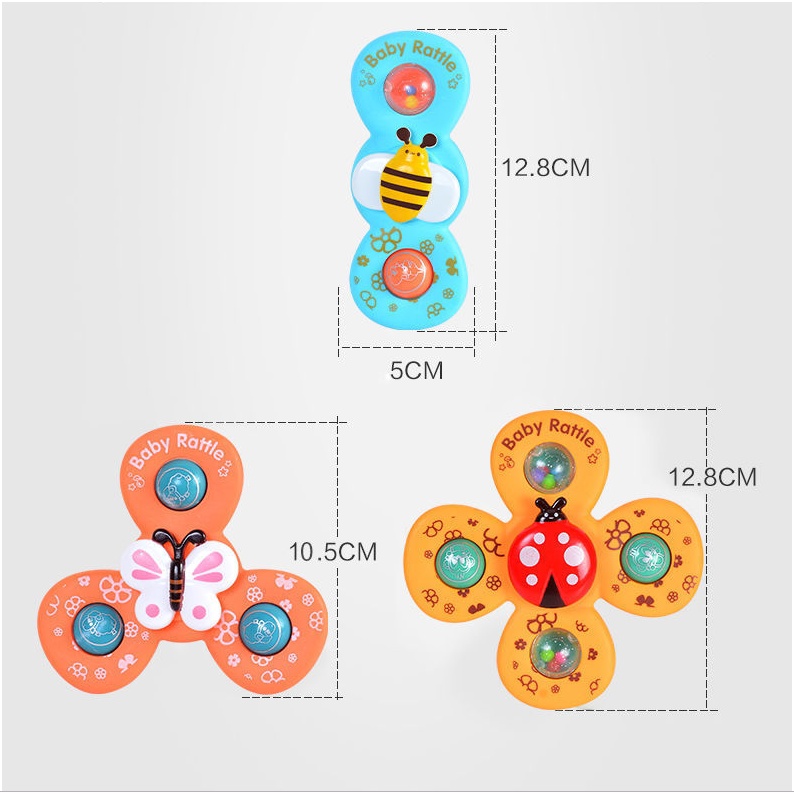 Mainan Sedot Untuk Bayi, Suction Cup Spinner Toy, 3buah Mainan Mandi Bayi Kartun Hewan Spinning Top Mainan Anak Perempuan Laki-Laki