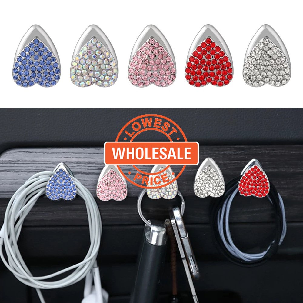 [Grosir] Tersembunyi Kursi Mobil Kembali Lengket Kait Gantungan Interior Auto Pengikat Klip Universal Mulus Mini Kartun Shiny Heart Rhinestones Self Adhesive Car Organizer Hook