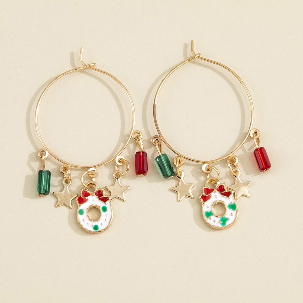 Crowd Kecil Desain Rasa Anting Natal Kepribadian Kreativitas Kartun Lingkaran Bintang Berujung Lima Liontin Mode Retro Anting Earrings