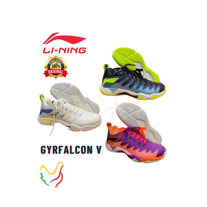 {MentariStore} SEPATU BADMINTON LINING GYRFALCON V AYAS026 ORIGINAL - WHITE/BLUE 39 2/3 Diskon