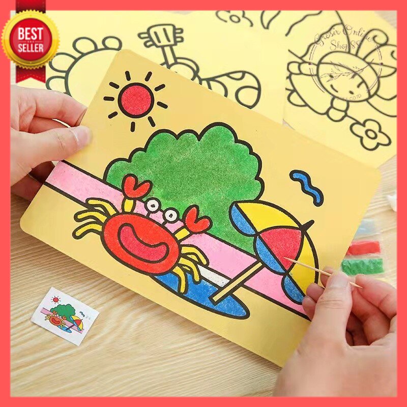 GOS -D415- Mainan Lukis Pasir Tempel - Mainan Anak Edukasi Kertas Gambar Mewarnai -Sand Painting