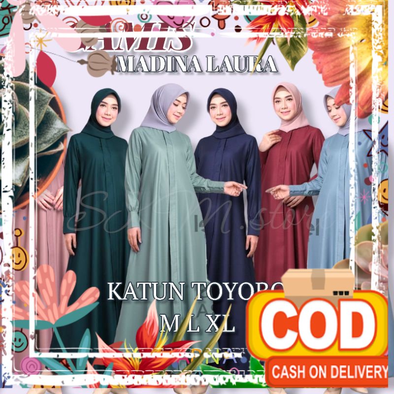 SALE  GAMIS MADINA LAURA (polos) ,GAMIS BAHAN TOYOBO PREMIUM/GAMIS TOYOBO POLOS/GAMIS MODEL TERBARU 