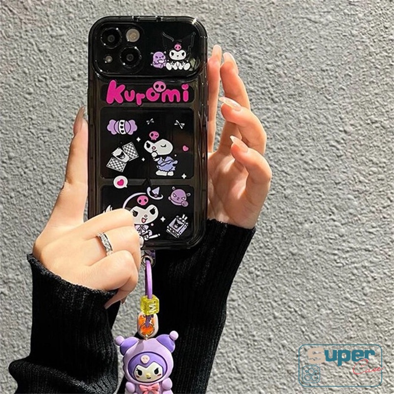 IPHONE Casing Ponsel Kuromi Lucu Kartun Kreatif Kompatibel Untuk Iphone14 13 7 8 Plus XR X11 12 14 Pro MAX XS MAX SE Indah Flip Make Up Cermin Shockproof Silicon Lembut TPU Cover
