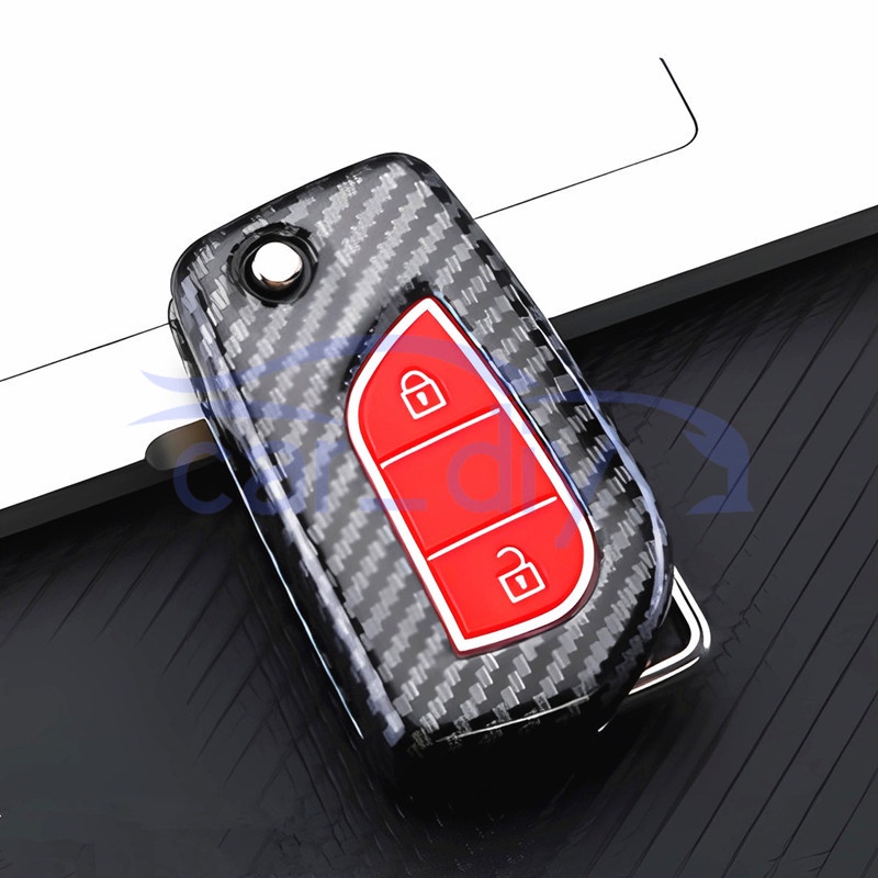 Carbon Fiber ABS Key Case Cover Remote Mobil Fob Dengan Gantungan Kunci Untuk Toyota Hilux Revo Innova Rav4 Fortuner Pelindung Shell