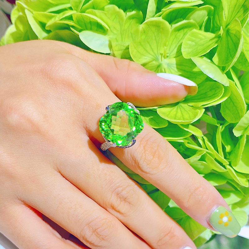 Goldkingdom Fashion Perhiasan Aksesoris Ready Stock Karat Besar Tourmaline Hijau Berlian Cincin Vow Of Love Pertunangan Berwarna Harta Karun Pembukaan Cincin Wanita