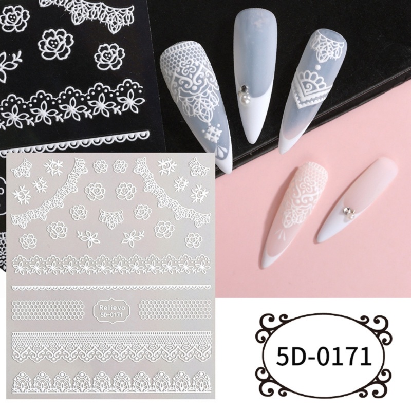 Siy 5D Pola Berongga Perekat Diri Renda Bunga DIY Acrylic Nail Art Dekorasi Stiker