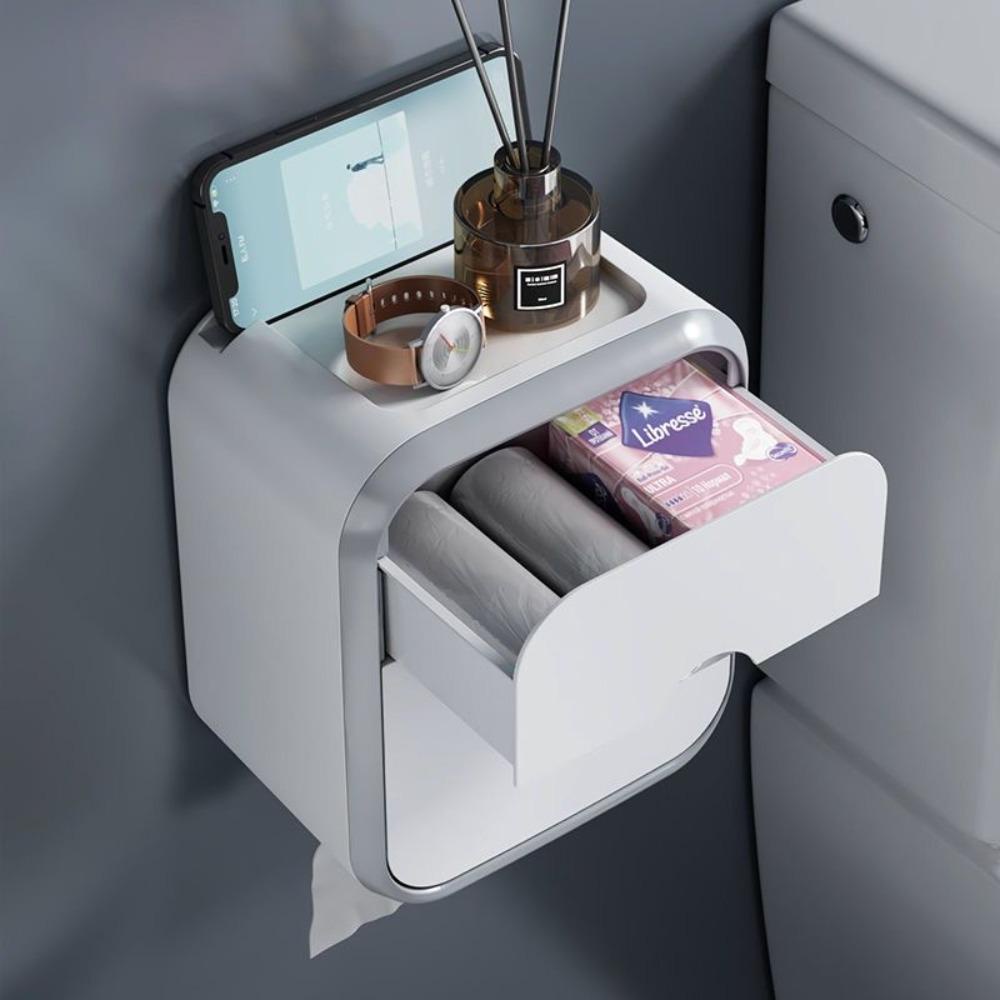 [Elegan] Kotak Tisu Kreatif Plastik Tahan Air Dipasang Di Dinding Dapur Kamar Mandi Aksesoris Bebas Pukulan Toilet Paper Holder