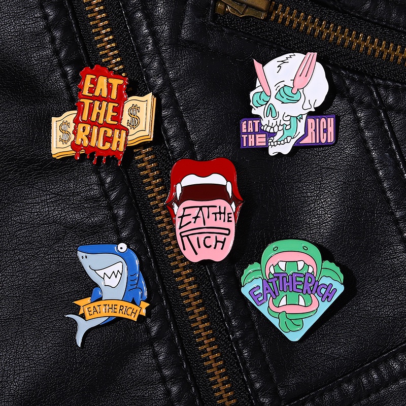 Pin Kerah Tengkorak Punk Makan Enamel Yang Kaya Bros Lidah Hiu Ransel Lencana Hadiah Untuk Teman Aksesoris Pakaian