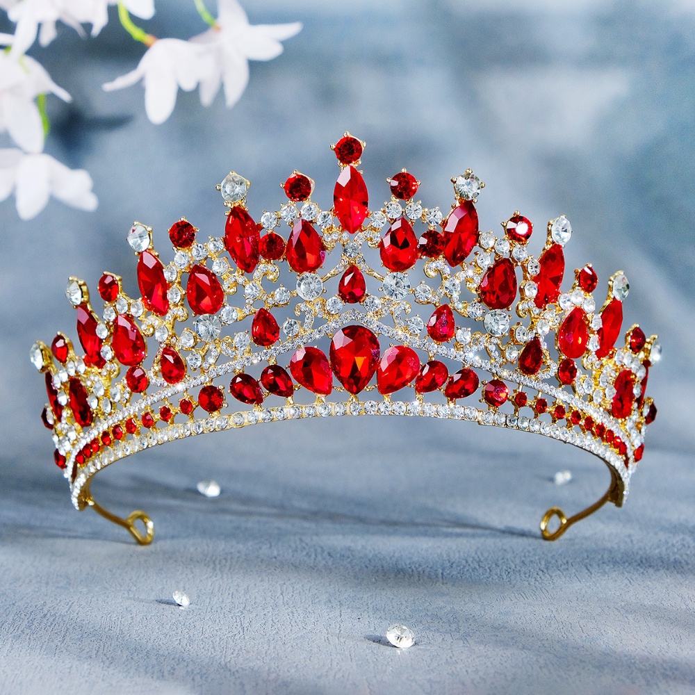 Mahkota Pengantin Hiasan Rambut, Aksesoris Gaun Tiara, High-end Berlian-set Paduan Mahkota, Ruby Berlian Imitasi Mahkota