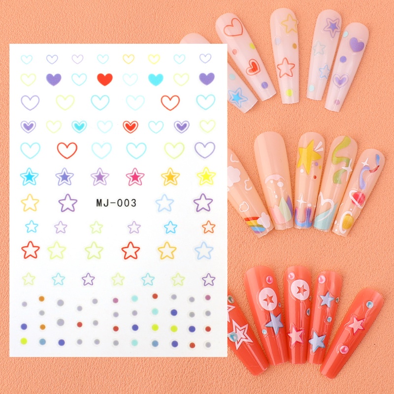 1pc Stiker Kuku Bintang 3D Lucu Pink Biru Cinta Hati Pelangi Planet Awan Manicure Tips Self-Adhesive Slider Nail Art Dekorasi