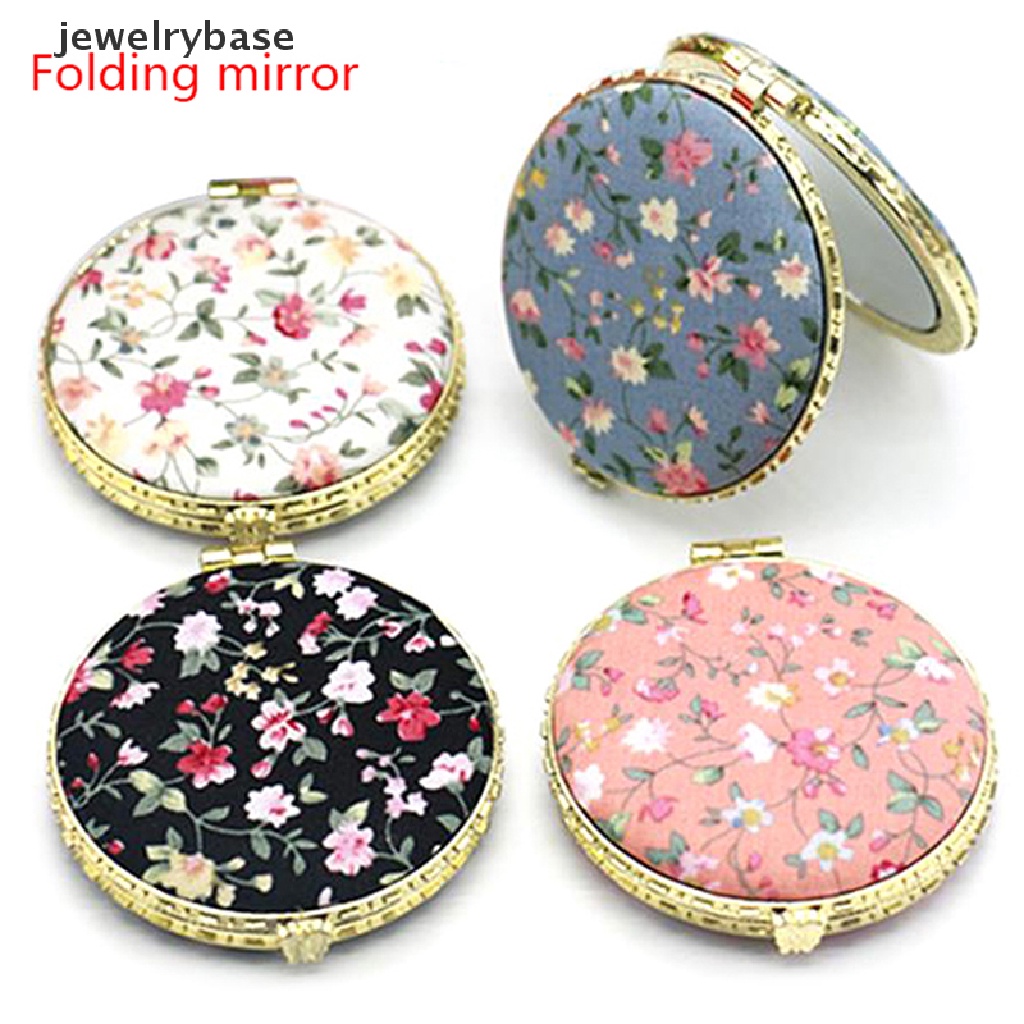 [jewelrybase] 1pc Cermin Bunga Saku Mini Portable Dua Sisi Lipat Make Up Wanita Butik Vintage