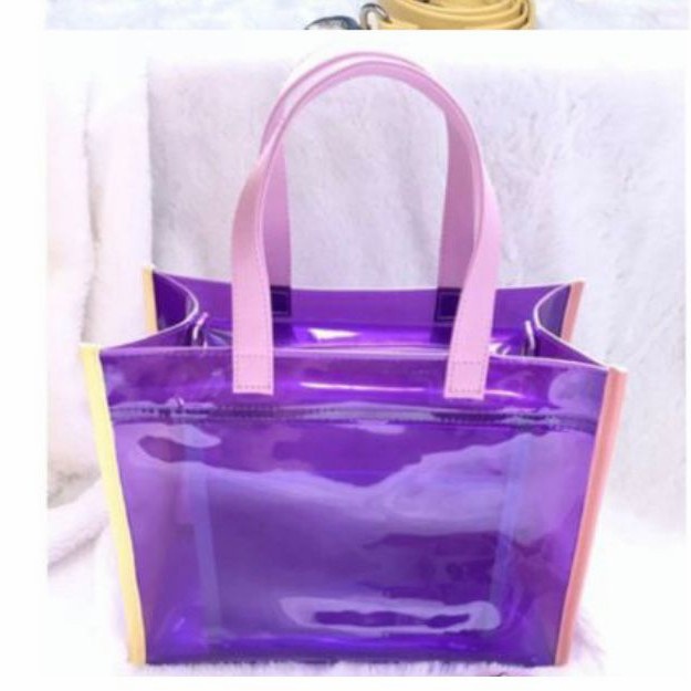 

⭐BISA COD⭐ Tas mika pvc ungu tebal tas mika murah terlaris tas transparan keren