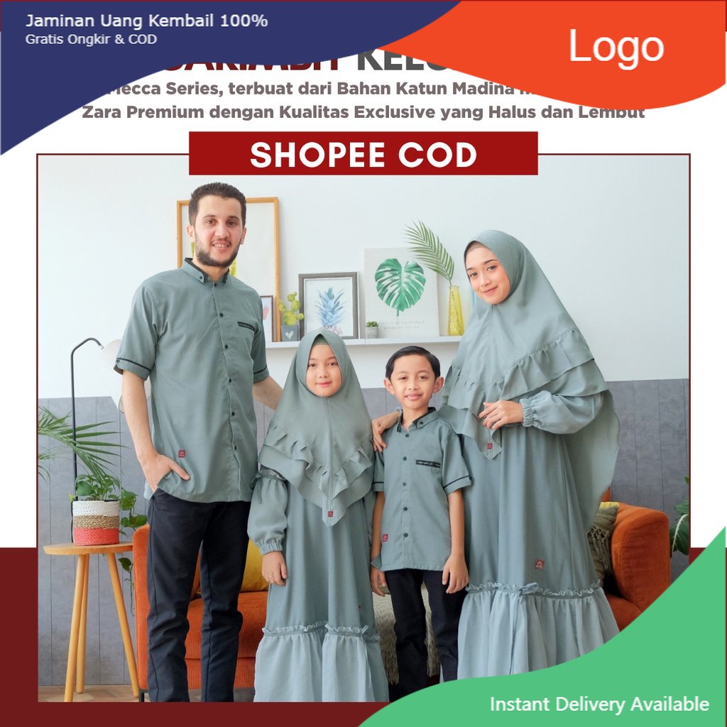 Gamis Sarimbit Wanita Baju Kurta Pakistan Koko Pria Couple Keluarga Ayah Ibu dan Anak Arra MECCA Series Warna SAGE GREEN Original Baju Kokoh Kerudung Muslim Terbaru 2022 2023 Lebaran