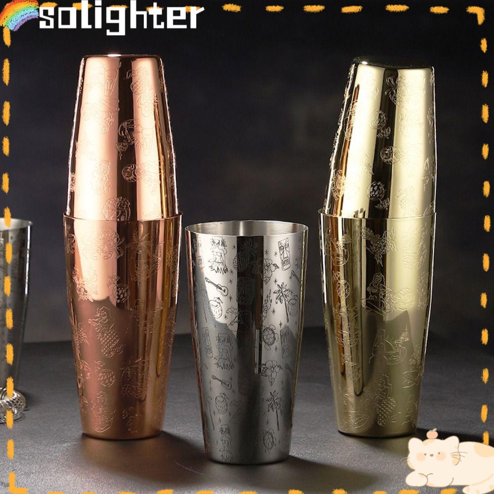 SOLIGHTER 750ml Cocktail Boston Bar Shaker Drinks Dual Design Stainless Steel Drink Spirit Engraving