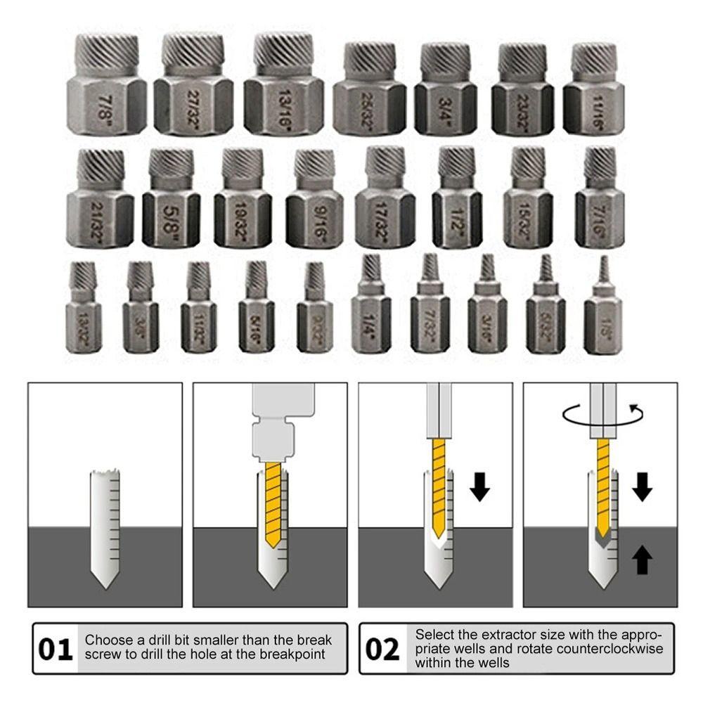 Populer 25pcs Pembuka Baut Rusak Tahan Lama Kendaraan Hand Tools Alat Pencabut Sekrup Rusak Ekstraktor Rusak