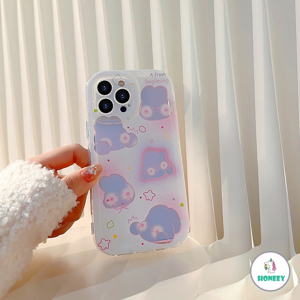 Girly Heart Laser Pink Blush Bunny Phone Case Untuk IPhone 13 Pro 11 12 14 Pro Max Silikon Lembut Shockproof Penutup Belakang