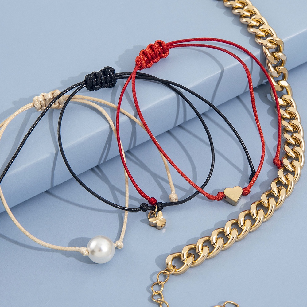 Desain Individual Sederhana Punk Rantai Tangan-Kabel Berbentuk Hati Mutiara Kupu-Kupu Liontin Gelang Kaki