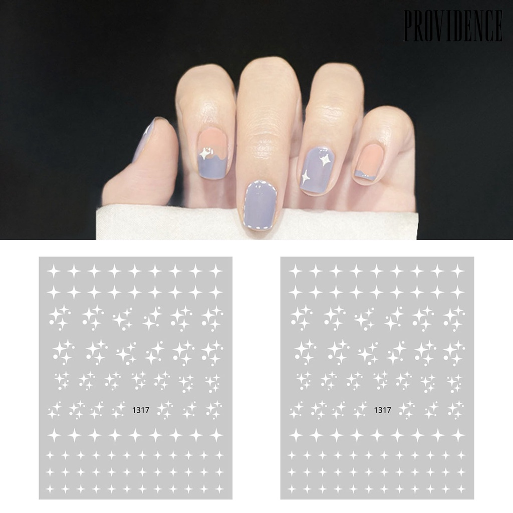 Providence 1lembar Stiker Kuku Dapat Dilepas Mudah Ditempel DIY Dekorasi Nail Art Perekat Diri Pola Bintang Awan Nail Art Decal Salon Aksesoris