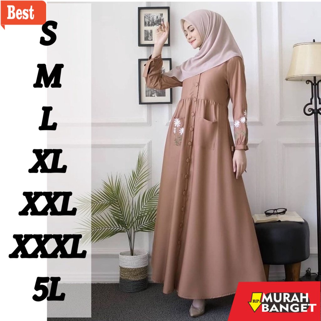 Gamis ramadhan terbaru untu wanita- Bahan TOYOBO PREMIUM | Ukuran 5L XXXL XXL XL L M S | BORDIR DAIS