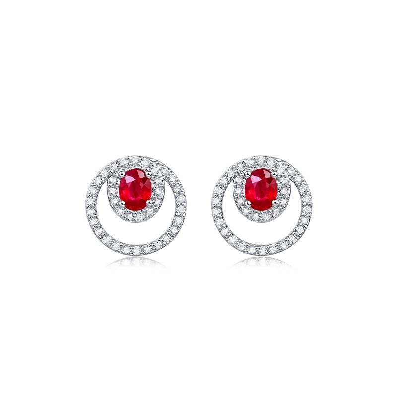 Goldkingdom Aksesoris Perhiasan Fashion Ready Stock Berlian Afrika Karbon Mikro-set Zirkon Stud Anting Darah Burung Merpati Alami Ruby Earrings