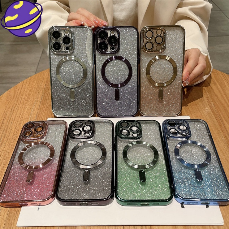 IPHONE Casing Magnetik Electroplated Untuk Iphone11 12 13 14 Pro Max 14plus Gradient Soft Case Belakang