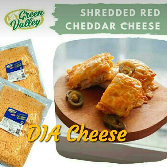 

Best SELLER Keju Cheddar Merah Parut 1 KG GREEN VALLEY ( Shredded Red Cheddar)