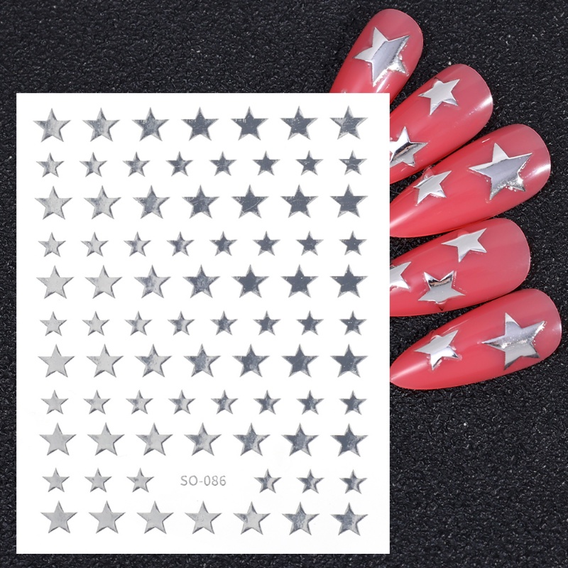 Simple Silver Star Manicure Sticker/3D Realistis Laser Flash Self-adhesive Style Nail Decal Aksesoris