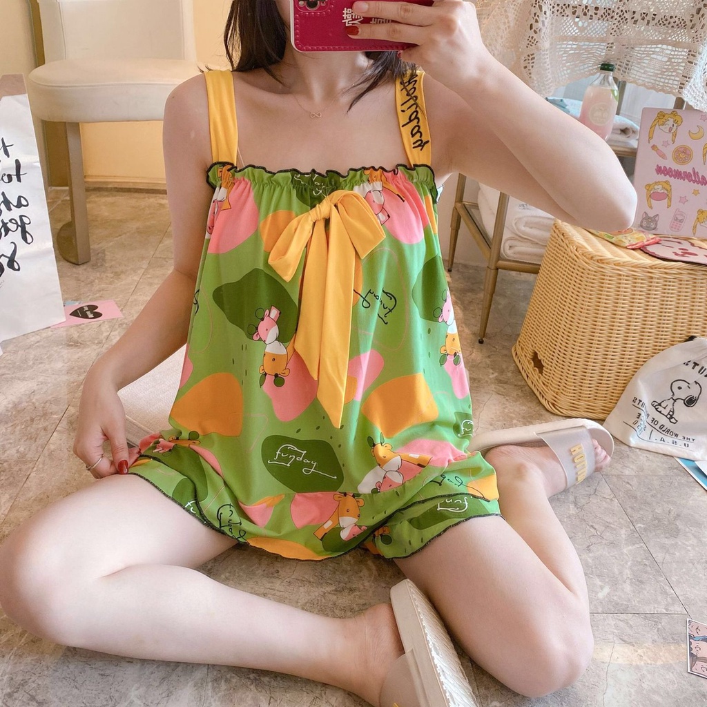 GROSIRTAS TG1482 Set Baju Tidur Pendek Bertali Sexy Piyama Wanita Desain Korean Import