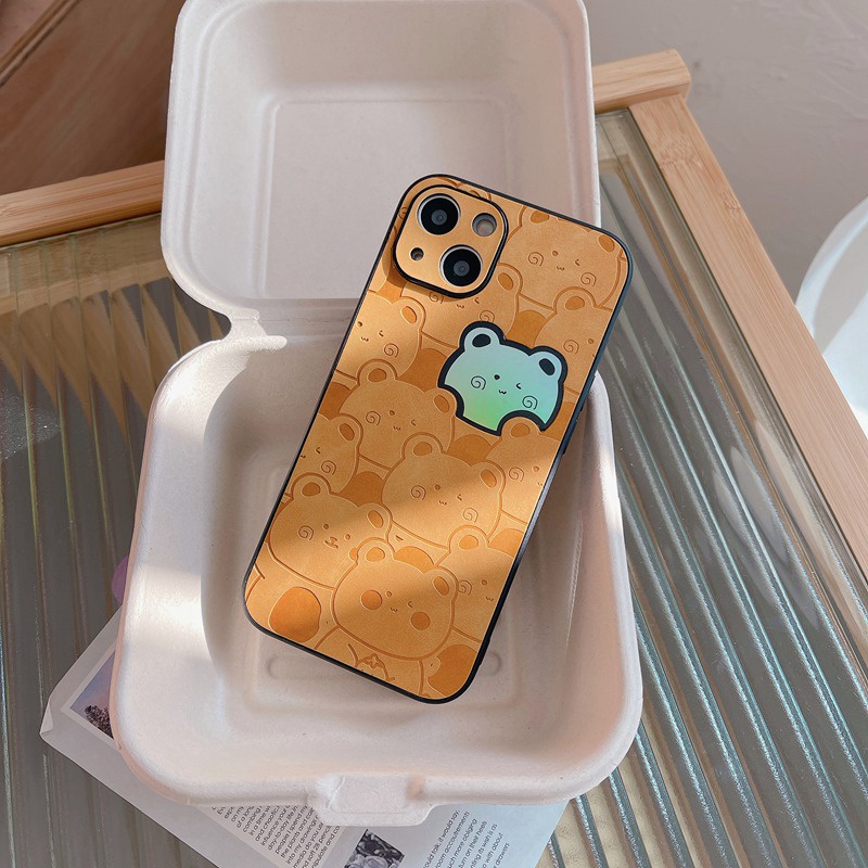 【Gradient Laser】So Cute Little Bear Case IPhone 11 12 13 14 Pro Max X XR XS MAX 14 Plus Protect Case Lovely Gray Brown Bears