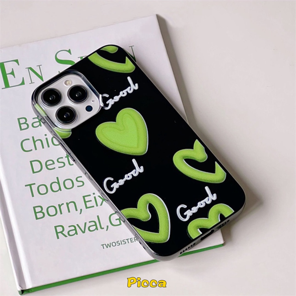 IPHONE Casing Ponsel Grafiti Cinta Hati Glossy Kartun Lucu Kompatibel Untuk Iphone11 14 12 13 Pro Max7 8 6 6s Plus X XR XS Max SE 2020 Shockproof Halus Tahan Kotoran Lembut TPU Back Cover