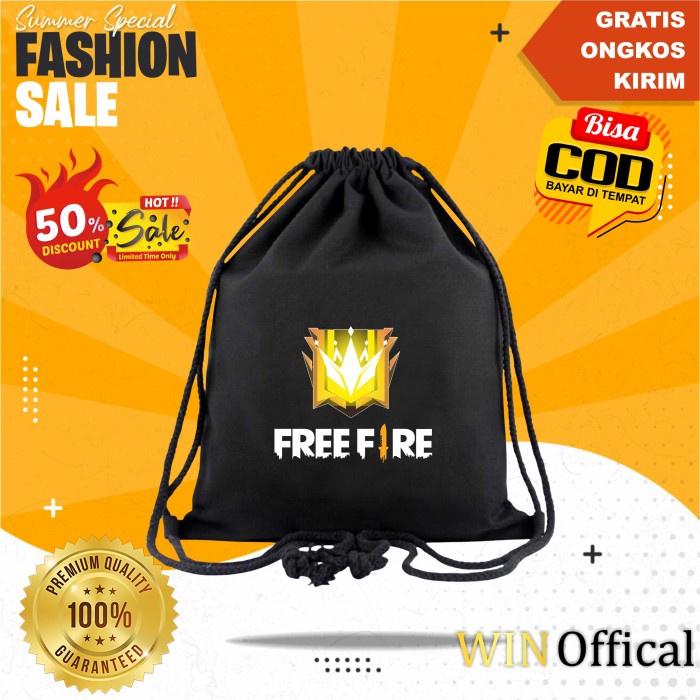 tas serut Free fire ff sekolah ngaji anak pria wanita hitam murah win