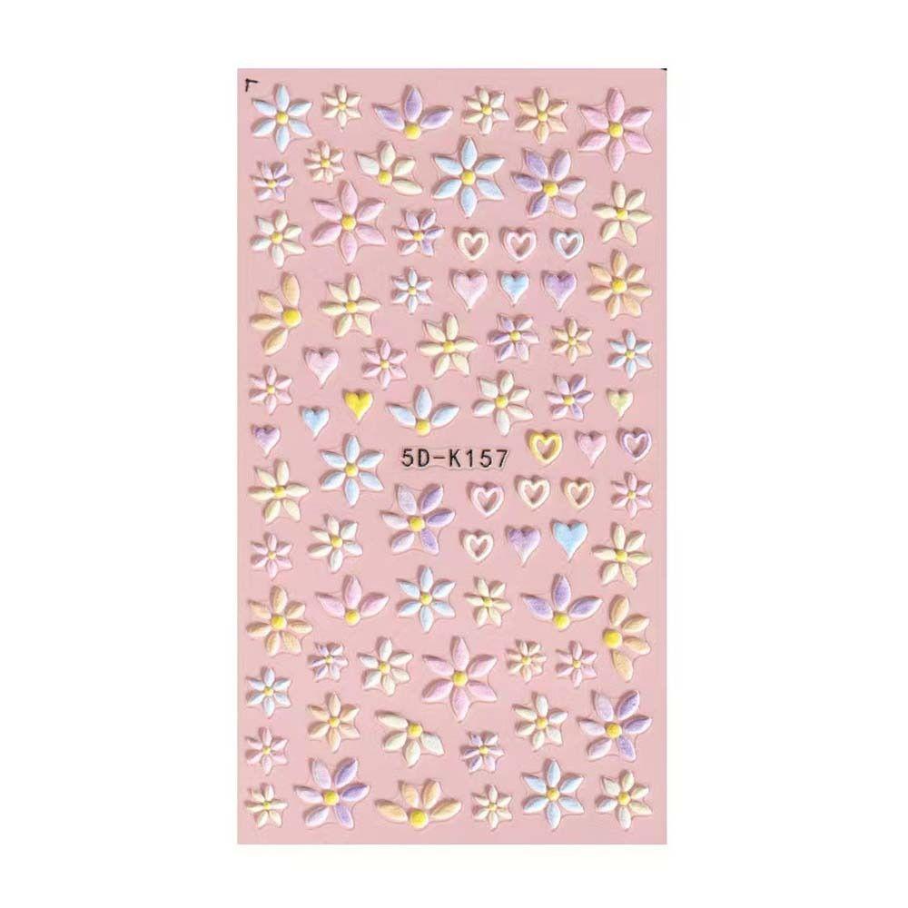 Needway   Bunga Stiker Kuku 5D Relief Fashion Cinta Hati Daisy Self Adhesive Nail Dekorasi