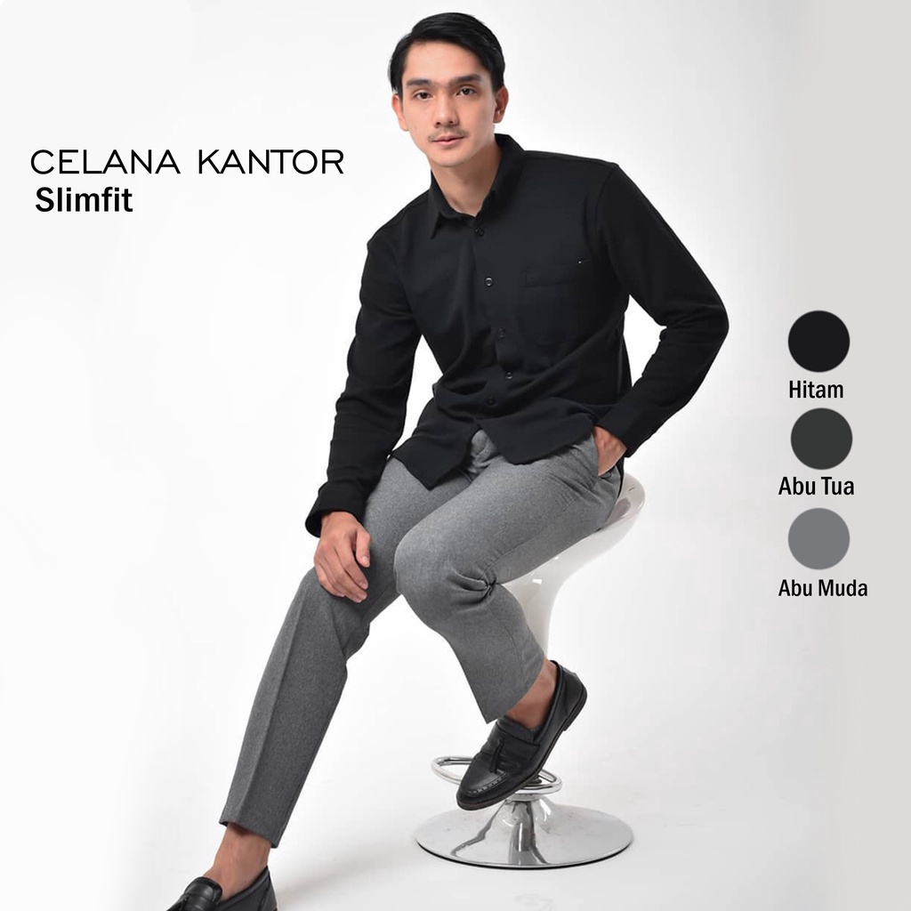 CELANA KANTOR FORMAL PRIA SLIMFIT BAHAN DASAR KAIN WOLL KUALITAS