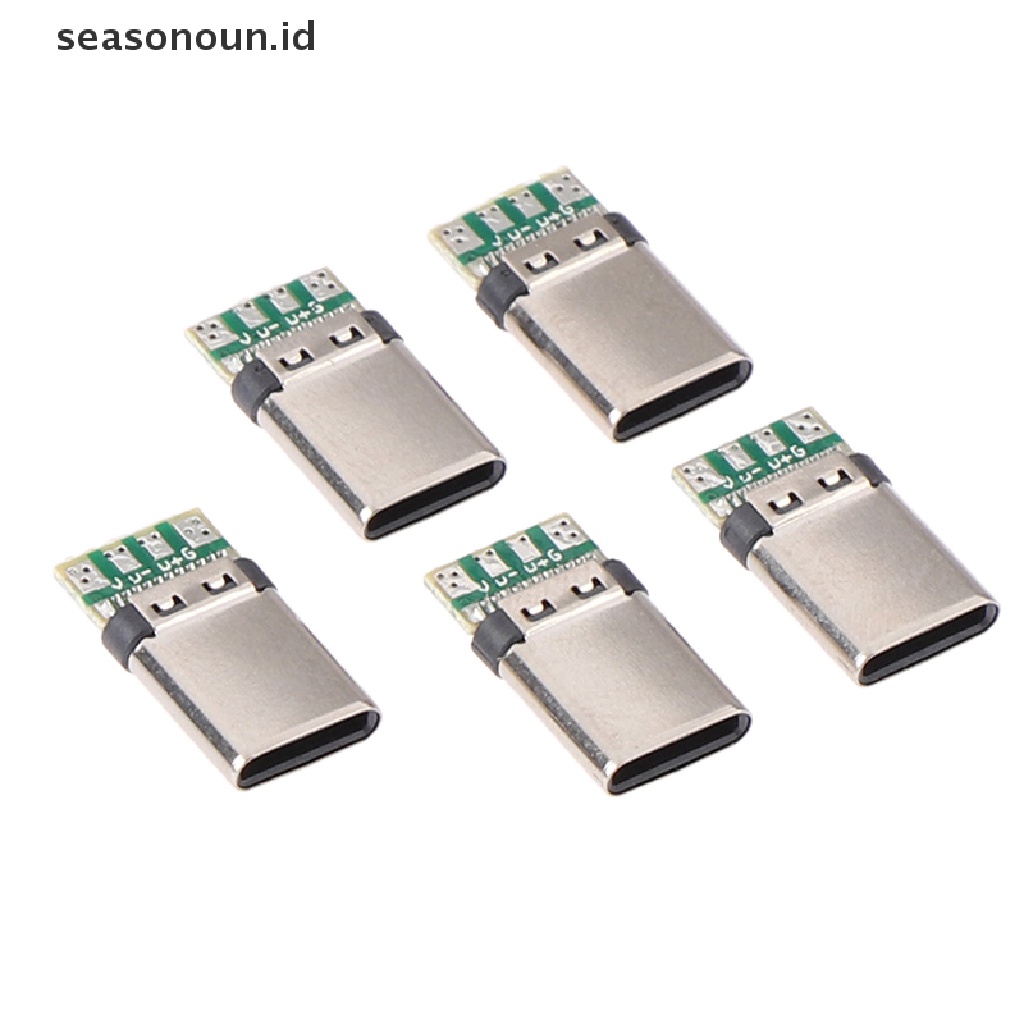 Seasonoun 5Pcs USB 3.1 Type C Male DIY Solder Plug Konektor Socket Papan PC Terpasang.