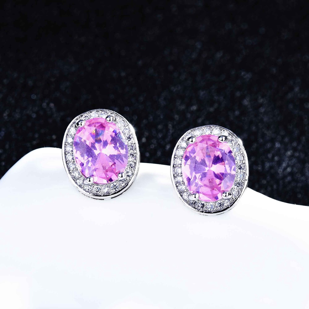 Goldkingdom Aksesoris Perhiasan Fashion Ready Stock Eropa Dan Amerika Temperamen Fashion Oval Zirkon Anting Perempuan Berlapis Emas Perhiasan Pesta Minimalis
