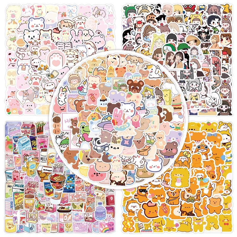 100pcs Stiker Karakter Kartun Beruang Kecil Lucu Seri Gadis Untuk Alat Tulis Scrapbook Dekorasi Kerajinan Kertas