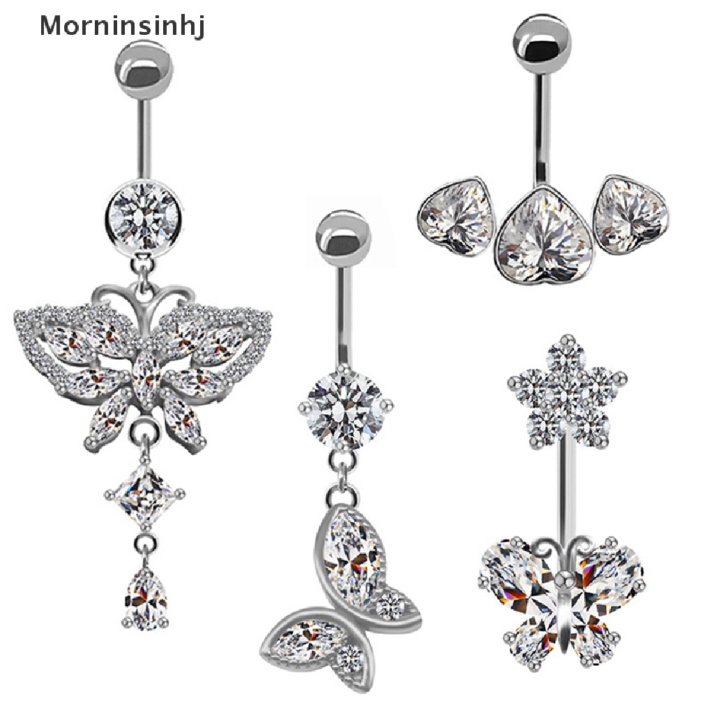 Mornin Stainless Steel Kupu-Kupu Cinta Hati Zirkon Sexy Belly Button Ring Cincin Pusar id