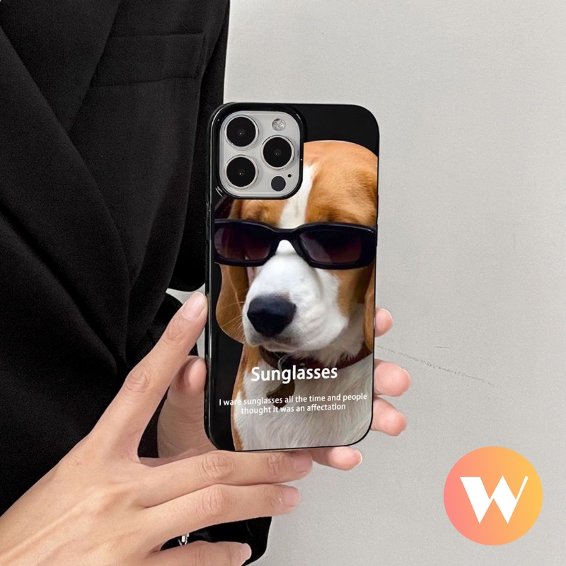 IPHONE Kartun Kacamata Hitam Keren Anjing Soft Case Kompatibel Untuk Iphone7 8 Plus11 13 14 12 Pro Max 7Plus XR X XS Max SE 2020 Glossy Halus Kamera Perlindungan Shockproof Cover