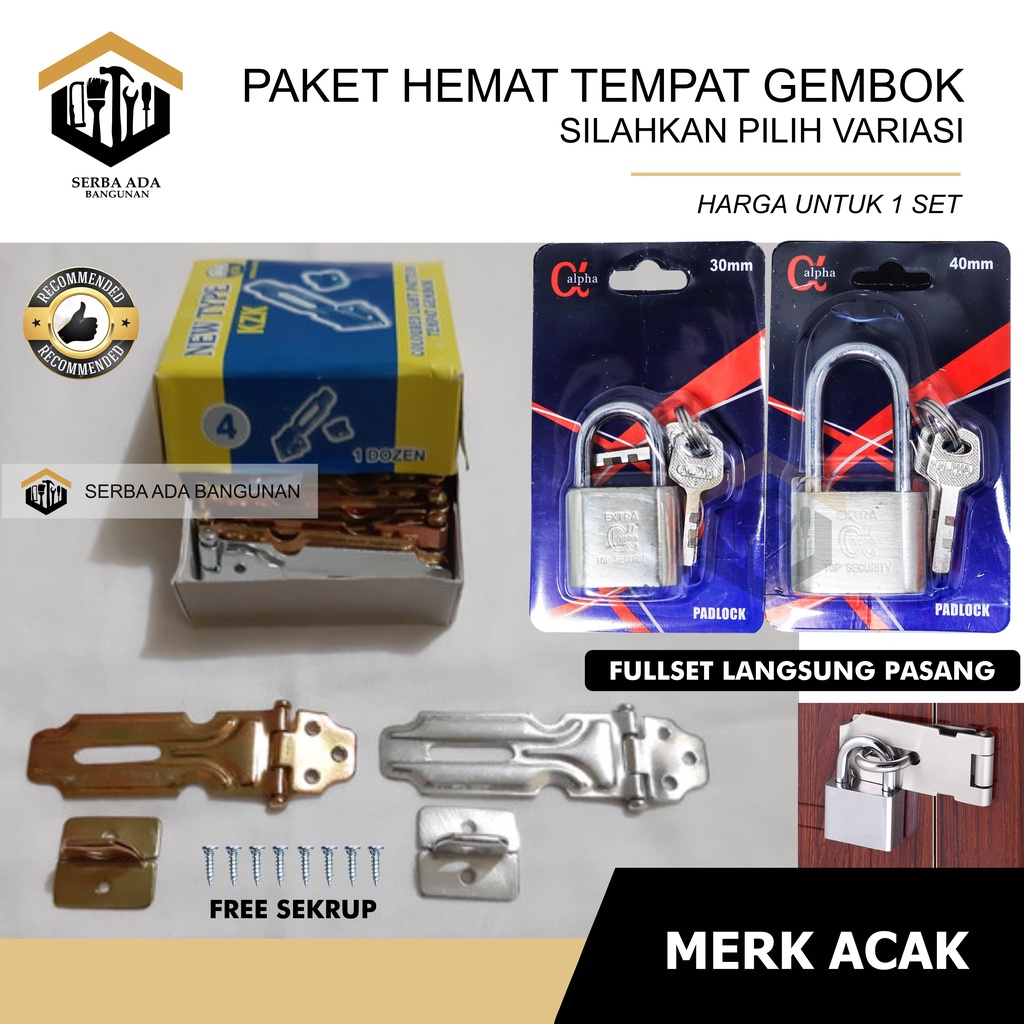Paket gembok nekel 30mm + overpal cantolan gembok 2.5inch Paket Kunci Loker Siap Pakai