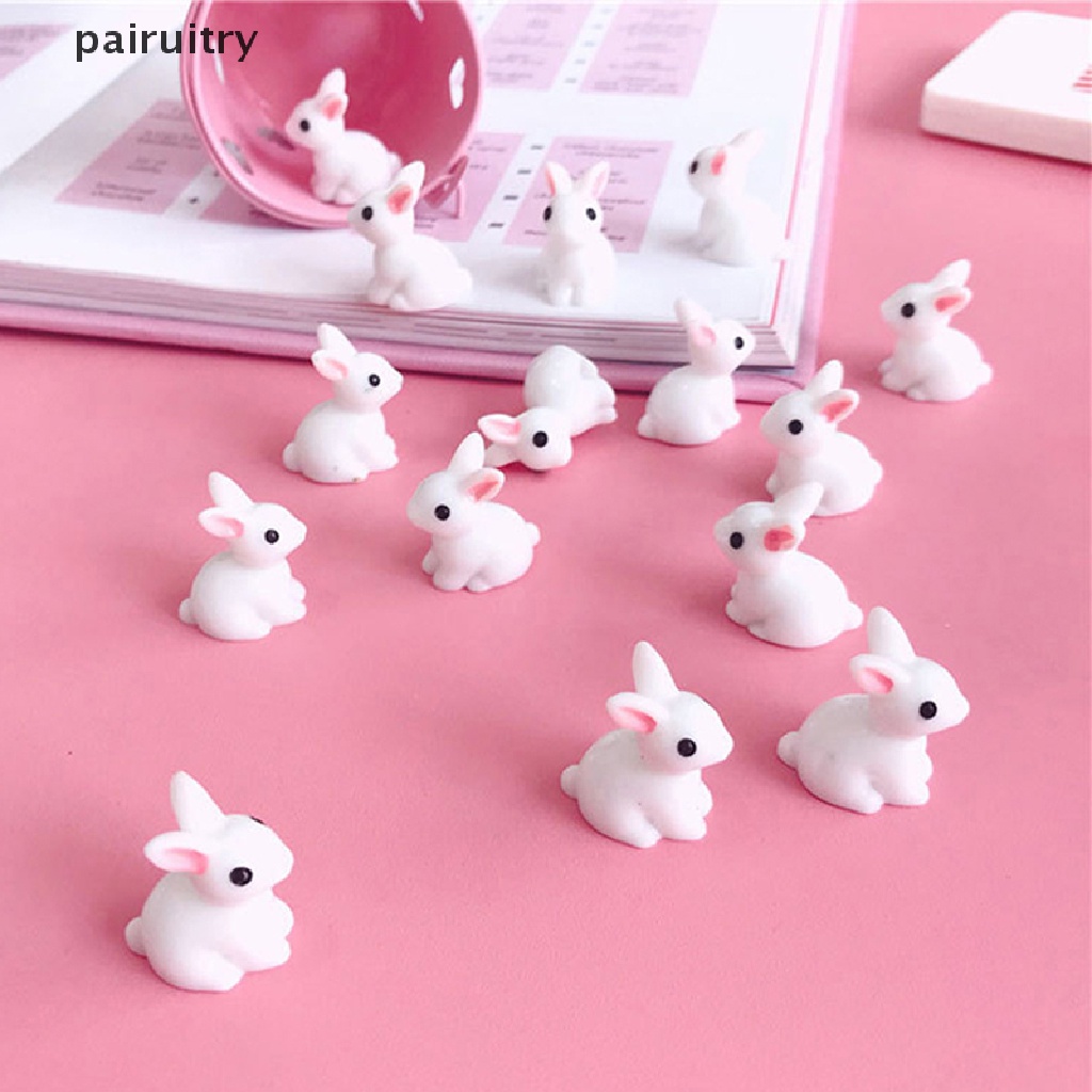 Prt 10PCS Lucu Mini Resin Bunnies Miniatur Angka 3D Kelinci Putih Kecil Ornamen PRT