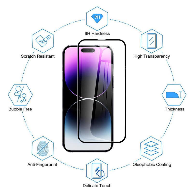 2pcs Full Cover Tempered Glass Untuk Iphone14 13 12 11 Pro MAX Plus Mini Pelindung Layar Untuk iPhone X XS MAX XR 7 8 6 6S Plus SE 2022 2020 14Plus 13Mini 12Mini Kaca