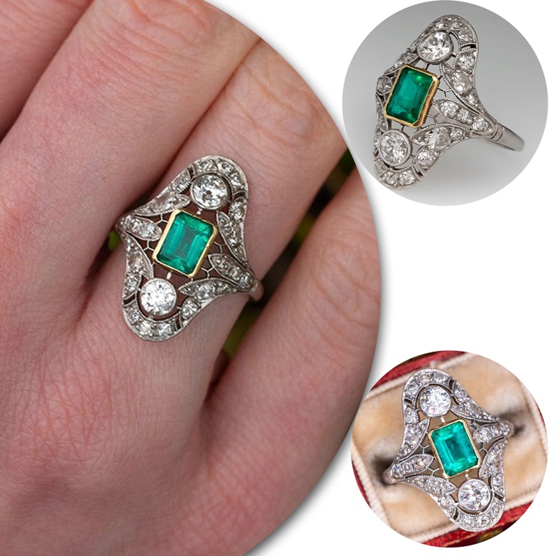 Indah Two Tone Hijau CZ Wanita Cincin Temperamen Pengantin Wanita Jari Aksesoris Untuk Pesta Akad Pernikahan Fashion Perhiasan