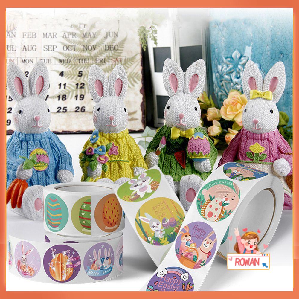 R-flower 500pcs/roll Easter Sticker Gift Packaging Bunny Scrapbooking Happy Easter Telur Paskah Label Stiker