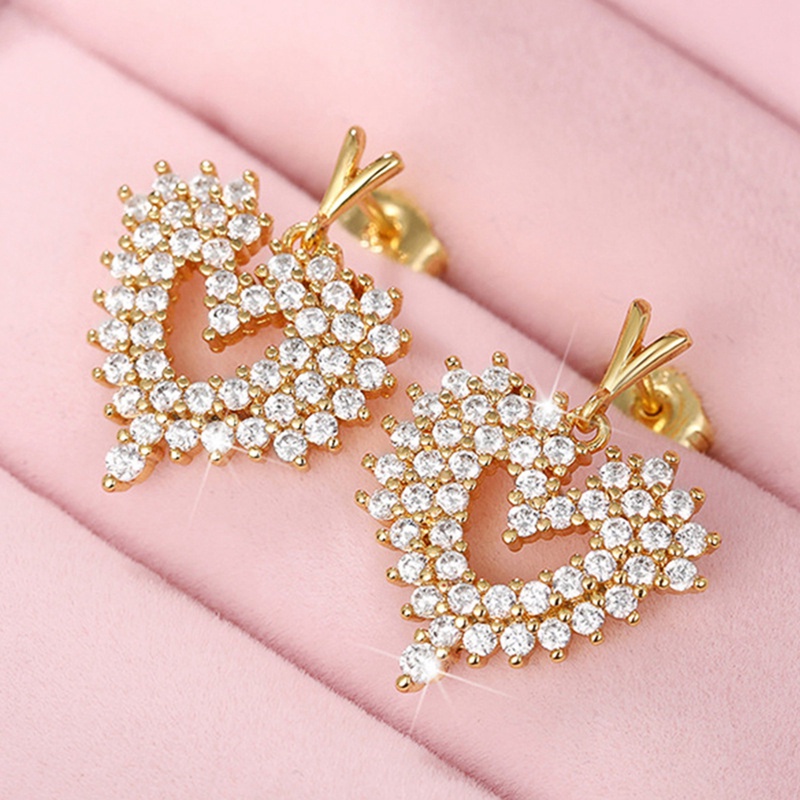 Sparkling Cubic Zirconia Heart Drop Earrings Untuk Wanita Baru Didesain Perempuan Aksesoris Telinga Pesta Pernikahan Perhiasan Trendi