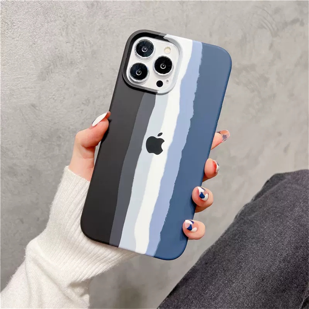 Casing Silikon Cair Resmi iPhone 14 Pro Max Case13 12 Pro Max14 Plus Promax Pelangi Mewah Tertutup Penuh anti Kotoran Dan shockproof Penutup Belakang