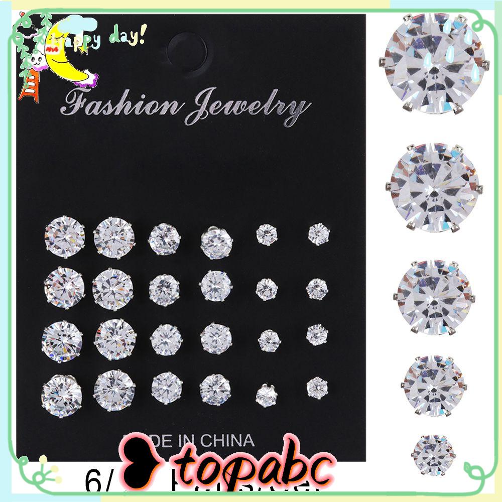 Top 6/12pasang Set Anting Pejantan Indah Wanita Perhiasan Hadiah Zirkon Bulat